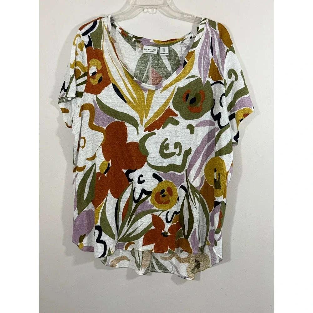 Rachel Zoe 100% Linen Top Women's 1X Floral Boho Coastal Cottagecore Artsy - Picture 1 of 7